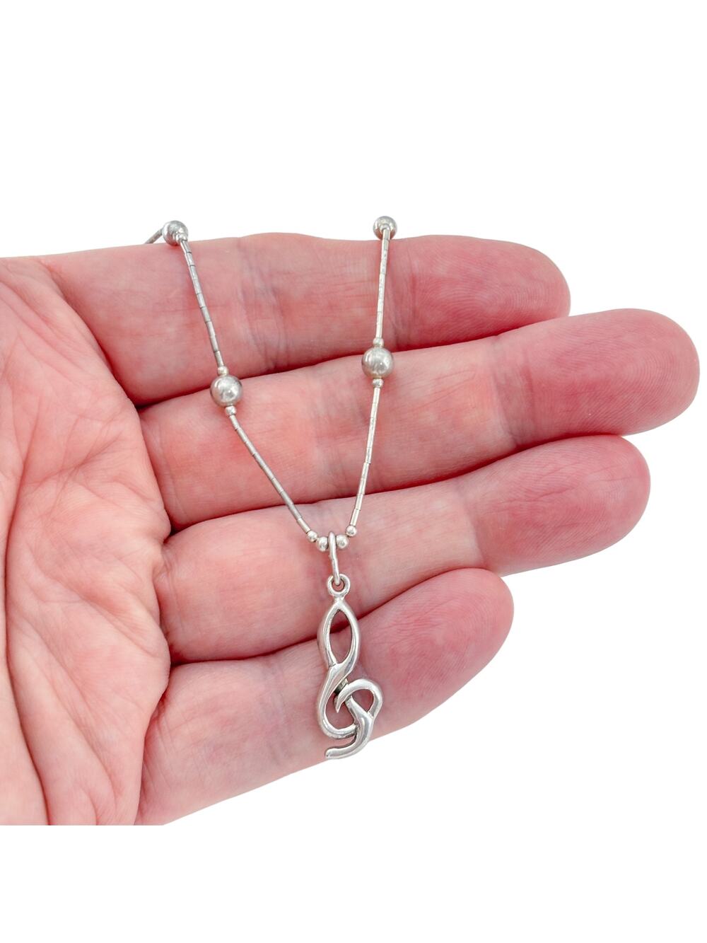 Vintage Sterling 925 Liquid Silver Music Pendant Necklace 17"-18"